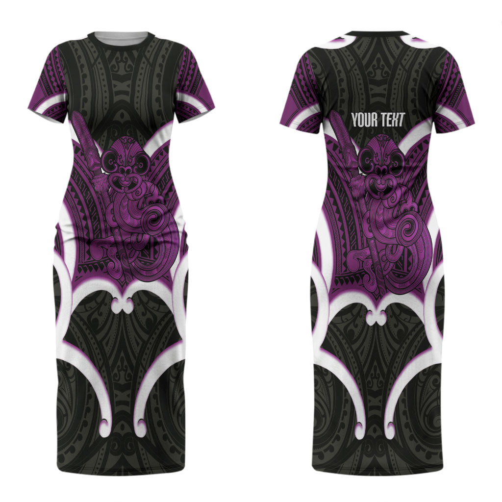 Waiporoporo Aotearoa Atua Tumatauenga Personalised Couples Matching Short Sleeve Bodycon Dress and Long Sleeve Button Shirt Maori God Of War Tiki With Taiaha LT14 - Polynesian Pride