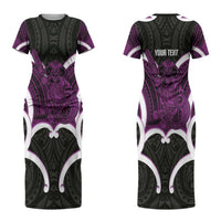 Waiporoporo Aotearoa Atua Tumatauenga Personalised Couples Matching Short Sleeve Bodycon Dress and Long Sleeve Button Shirt Maori God Of War Tiki With Taiaha LT14 - Polynesian Pride