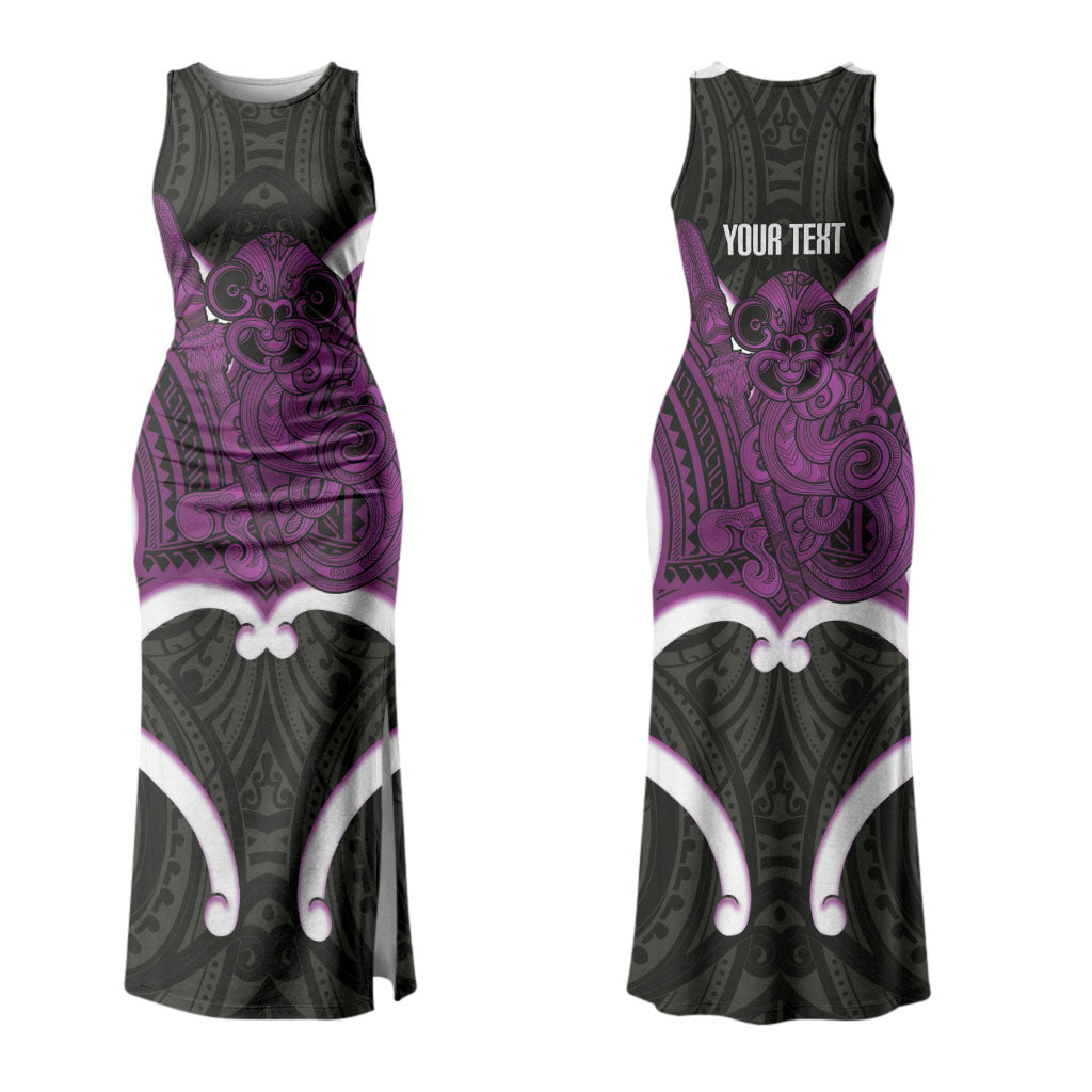 Waiporoporo Aotearoa Atua Tumatauenga Personalised Couples Matching Tank Maxi Dress and Hawaiian Shirt Maori God Of War Tiki With Taiaha LT14 - Polynesian Pride