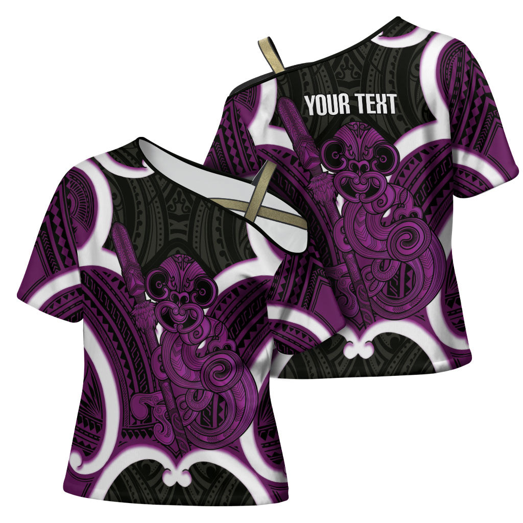 Waiporoporo Aotearoa Atua Tumatauenga Personalised Cross Shoulder Shirt Maori God Of War Tiki With Taiaha LT14 - Polynesian Pride