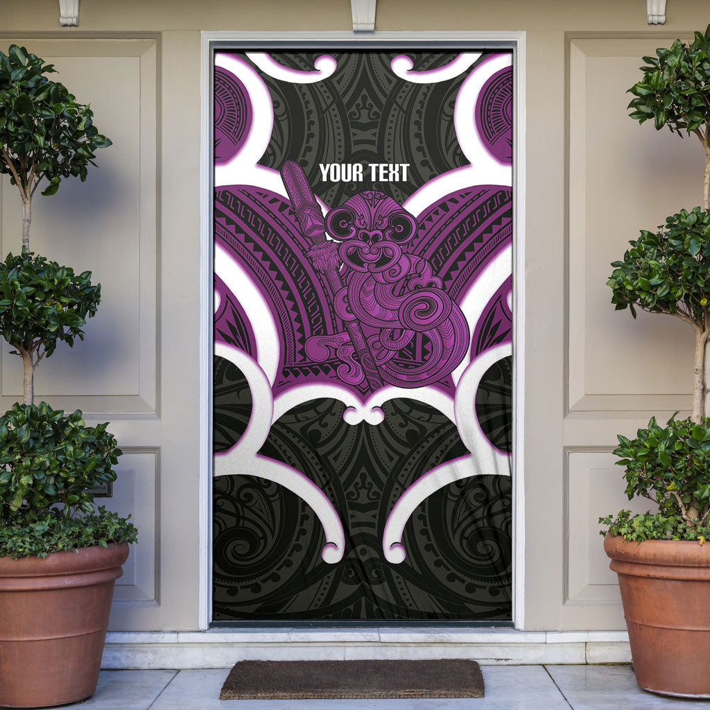 Waiporoporo Aotearoa Atua Tumatauenga Personalised Door Cover Maori God Of War Tiki With Taiaha LT14 Purple - Polynesian Pride