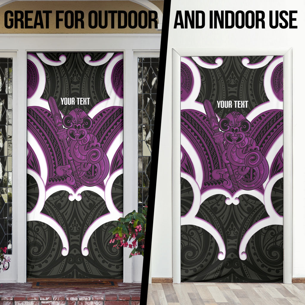 Waiporoporo Aotearoa Atua Tumatauenga Personalised Door Cover Maori God Of War Tiki With Taiaha LT14 - Polynesian Pride
