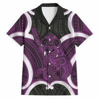 Waiporoporo Aotearoa Atua Tumatauenga Personalised Hawaiian Shirt Maori God Of War Tiki With Taiaha LT14 Purple - Polynesian Pride