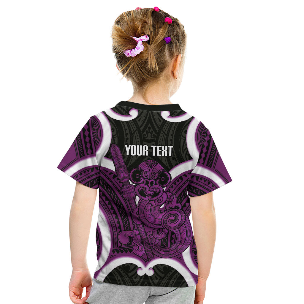 Waiporoporo Aotearoa Atua Tumatauenga Personalised Kid T Shirt Maori God Of War Tiki With Taiaha LT14 - Polynesian Pride