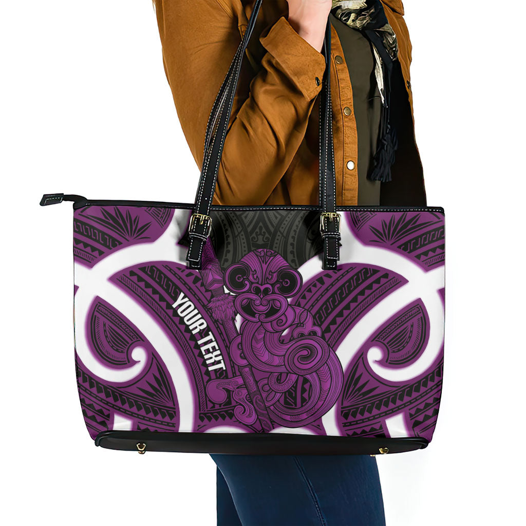 Waiporoporo Aotearoa Atua Tumatauenga Personalised Leather Tote Bag Maori God Of War Tiki With Taiaha LT14 - Polynesian Pride