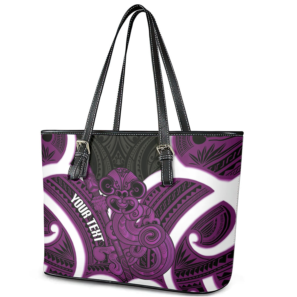 Waiporoporo Aotearoa Atua Tumatauenga Personalised Leather Tote Bag Maori God Of War Tiki With Taiaha LT14 - Polynesian Pride
