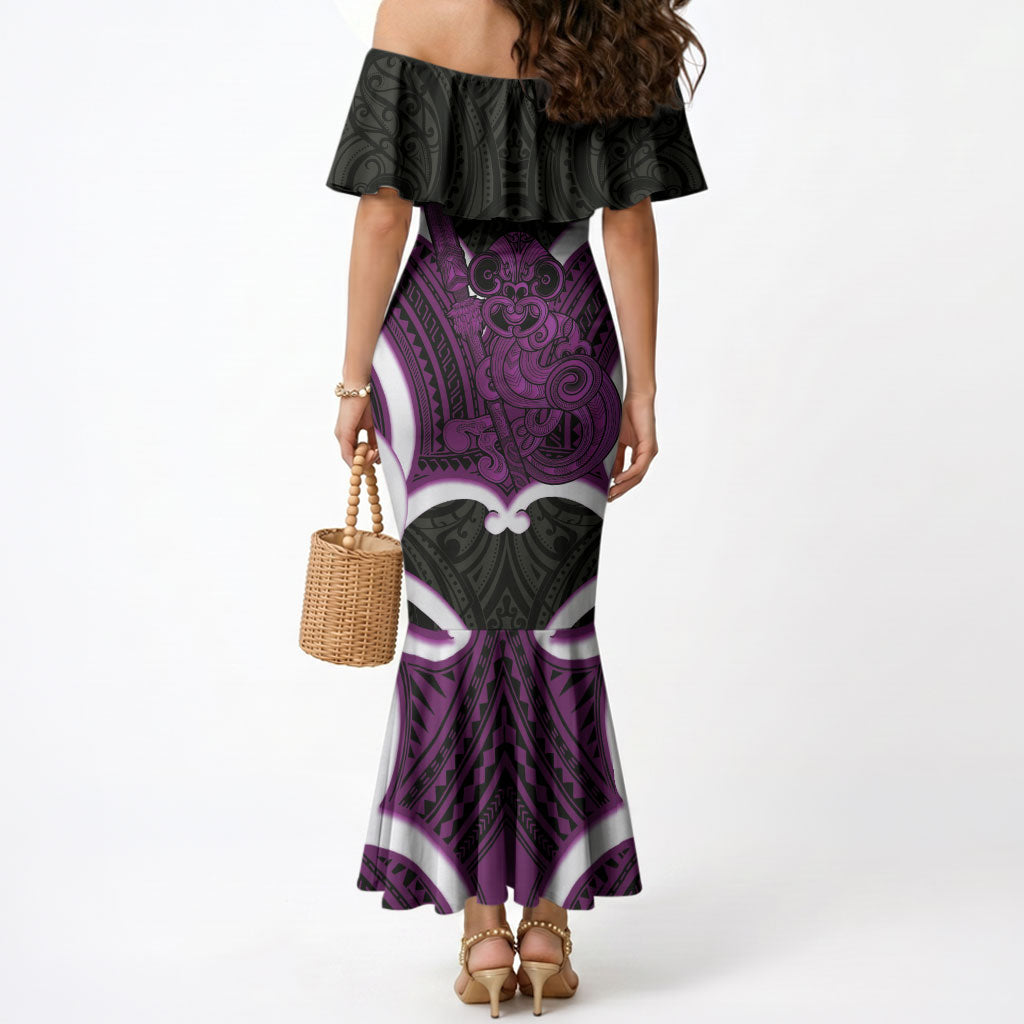 Waiporoporo Aotearoa Atua Tumatauenga Personalised Mermaid Dress Maori God Of War Tiki With Taiaha LT14 - Polynesian Pride