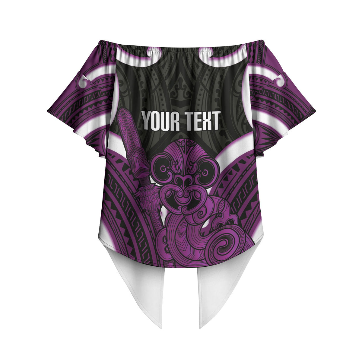 Waiporoporo Aotearoa Atua Tumatauenga Personalised Off Shoulder Wrap Waist Top Maori God Of War Tiki With Taiaha LT14 - Polynesian Pride