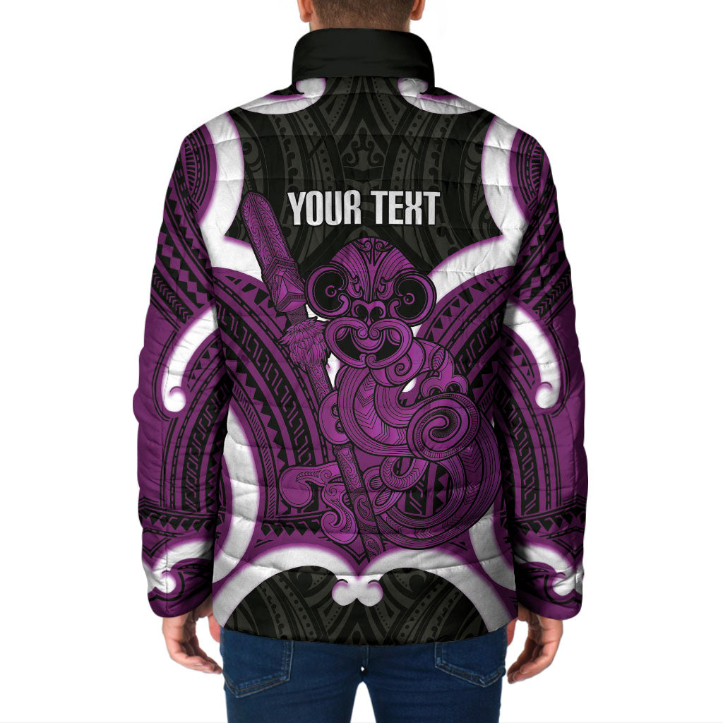 Waiporoporo Aotearoa Atua Tumatauenga Personalised Padded Jacket Maori God Of War Tiki With Taiaha LT14 - Polynesian Pride