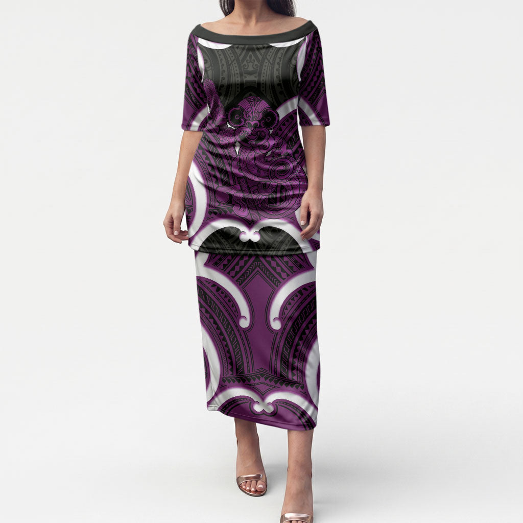 Waiporoporo Aotearoa Atua Tumatauenga Personalised Puletasi Maori God Of War Tiki With Taiaha LT14 Long Dress Purple - Polynesian Pride