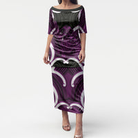 Waiporoporo Aotearoa Atua Tumatauenga Personalised Puletasi Maori God Of War Tiki With Taiaha LT14 Long Dress Purple - Polynesian Pride