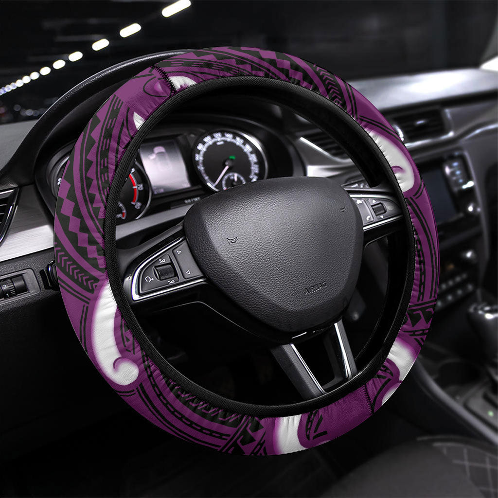 Waiporoporo Aotearoa Atua Tumatauenga Steering Wheel Cover Maori God Of War Tiki With Taiaha LT14 Universal Fit Purple - Polynesian Pride