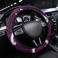 Waiporoporo Aotearoa Atua Tumatauenga Steering Wheel Cover Maori God Of War Tiki With Taiaha LT14 Universal Fit Purple - Polynesian Pride