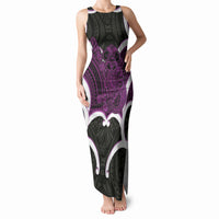 Waiporoporo Aotearoa Atua Tumatauenga Personalised Tank Maxi Dress Maori God Of War Tiki With Taiaha LT14 Women Purple - Polynesian Pride