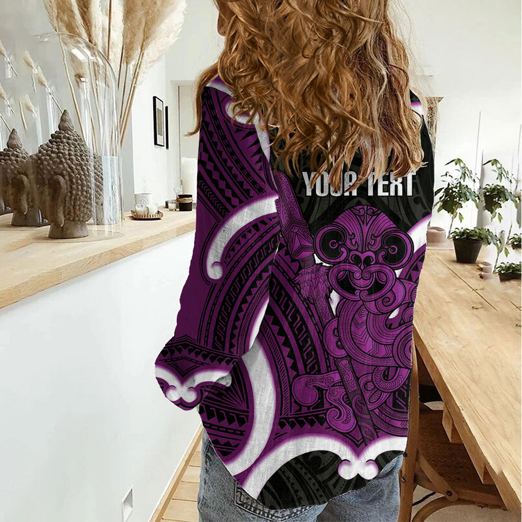 Waiporoporo Aotearoa Atua Tumatauenga Personalised Women Casual Shirt Maori God Of War Tiki With Taiaha LT14 - Polynesian Pride