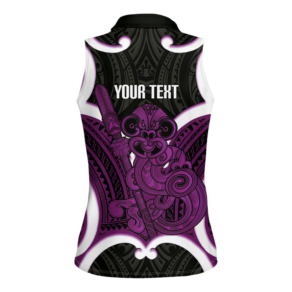 Waiporoporo Aotearoa Atua Tumatauenga Personalised Women Sleeveless Polo Shirt Maori God Of War Tiki With Taiaha LT14 - Polynesian Pride