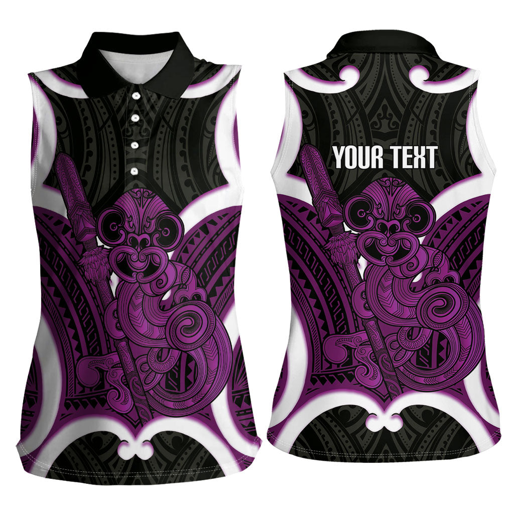 Waiporoporo Aotearoa Atua Tumatauenga Personalised Women Sleeveless Polo Shirt Maori God Of War Tiki With Taiaha LT14 - Polynesian Pride