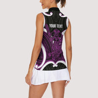 Waiporoporo Aotearoa Atua Tumatauenga Personalised Women Sleeveless Polo Shirt Maori God Of War Tiki With Taiaha LT14 - Polynesian Pride