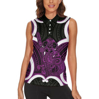 Waiporoporo Aotearoa Atua Tumatauenga Personalised Women Sleeveless Polo Shirt Maori God Of War Tiki With Taiaha LT14 - Polynesian Pride