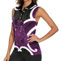 Waiporoporo Aotearoa Atua Tumatauenga Personalised Women Sleeveless Polo Shirt Maori God Of War Tiki With Taiaha LT14 - Polynesian Pride