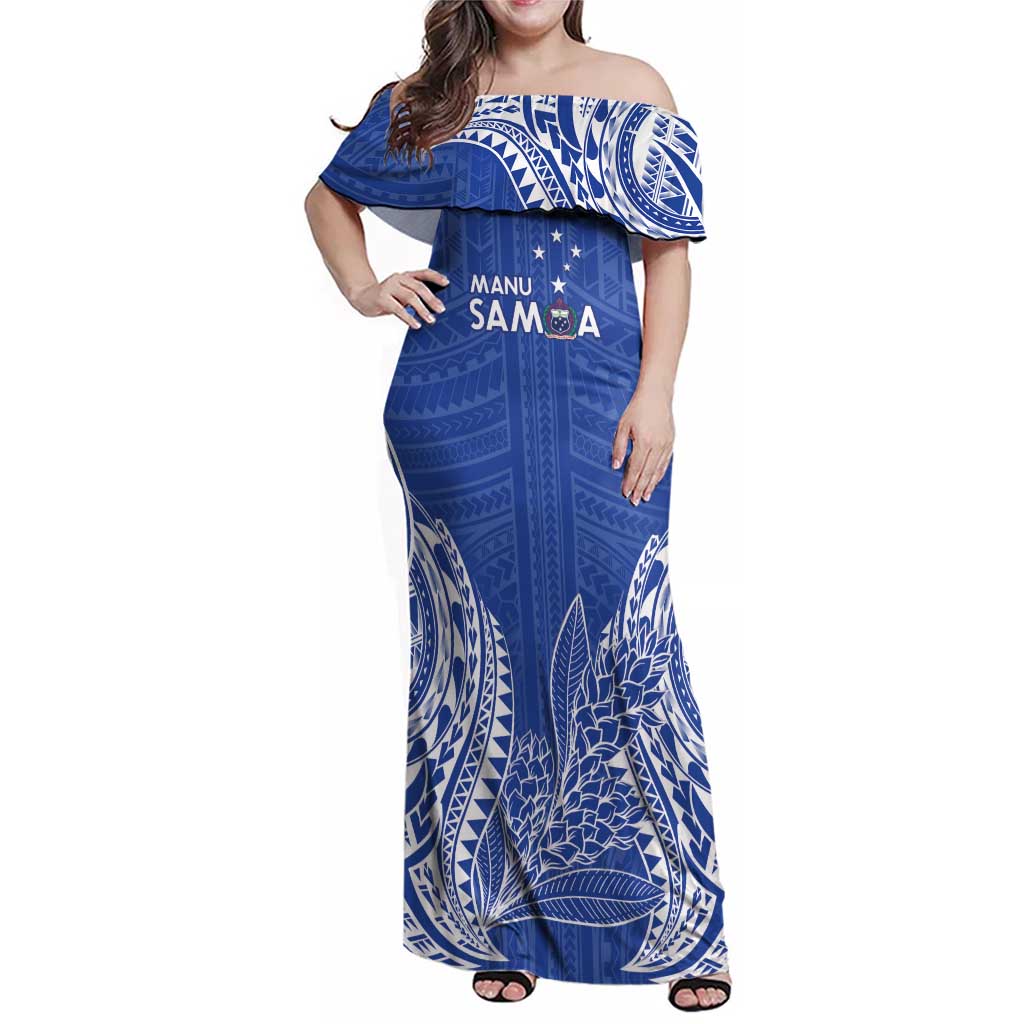 Custom Manu Samoa Rugby 2024 Family Matching Off Shoulder Maxi Dress and Hawaiian Shirt Go Champions Samoan Tattoo