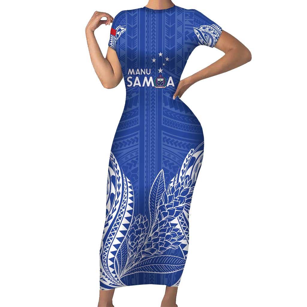 Custom Manu Samoa Rugby 2024 Family Matching Short Sleeve Bodycon Dress and Hawaiian Shirt Go Champions Samoan Tattoo