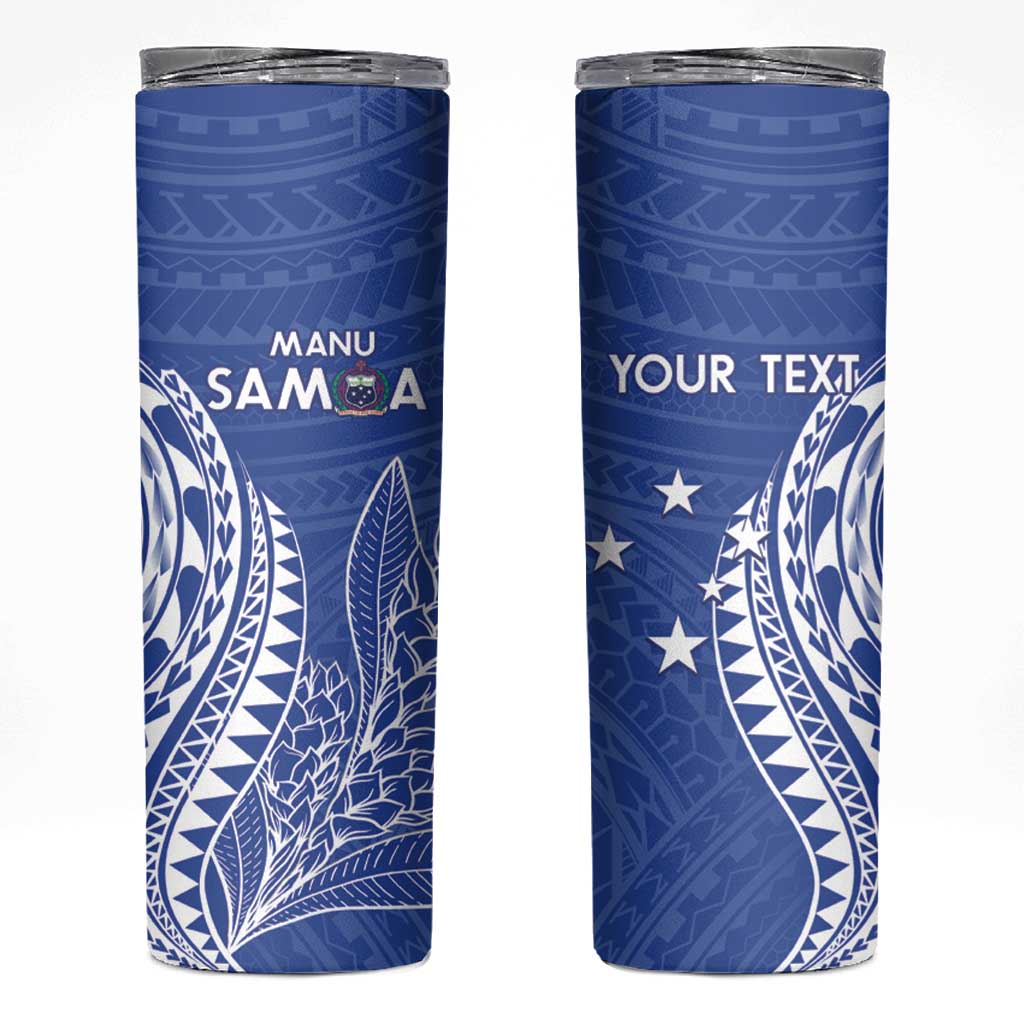Custom Manu Samoa Rugby 2024 Skinny Tumbler Go Champions Samoan Tattoo LT14 Blue - Polynesian Pride