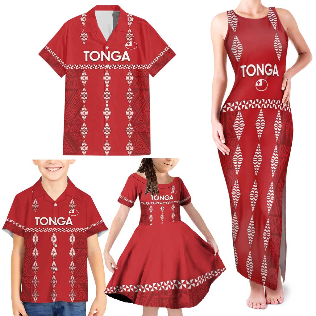 Custom Tonga Rugby 2024 Family Matching Tank Maxi Dress and Hawaiian Shirt Go Champions Ikale Tahi Ngatu Pattern LT14 - Polynesian Pride