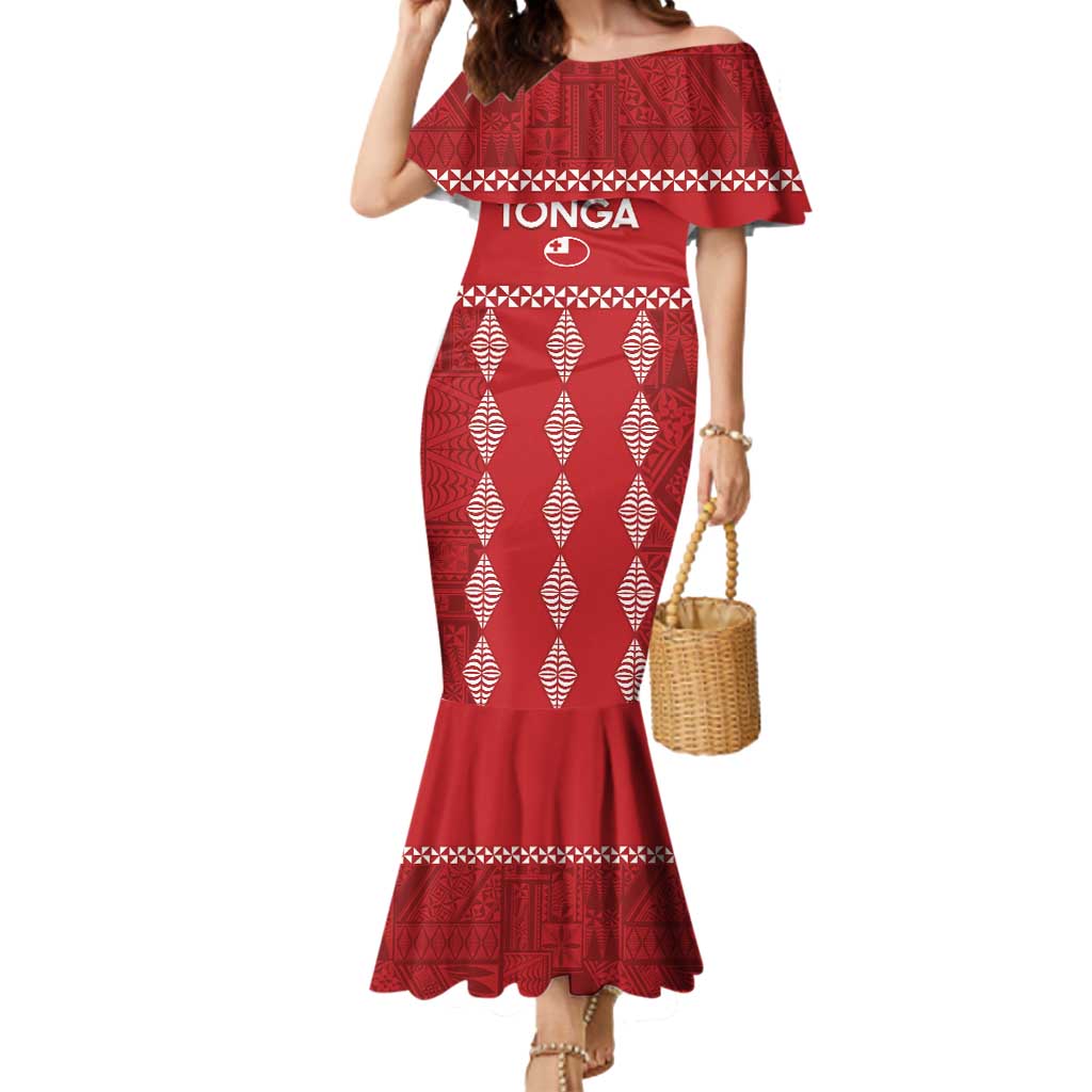 Custom Tonga Rugby 2024 Mermaid Dress Go Champions Ikale Tahi Ngatu Pattern LT14 Women Red - Polynesian Pride