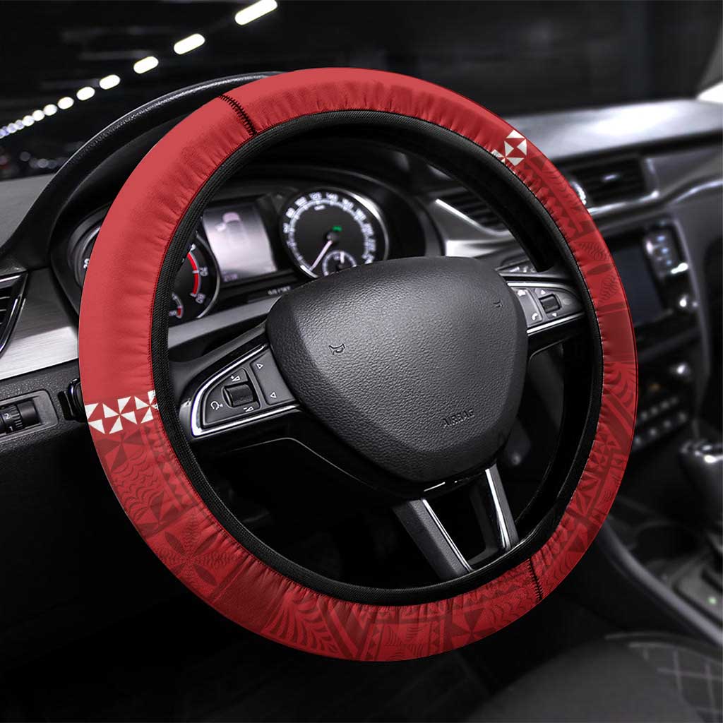 Tonga Rugby 2024 Steering Wheel Cover Go Champions Ikale Tahi Ngatu Pattern LT14 Universal Fit Red - Polynesian Pride