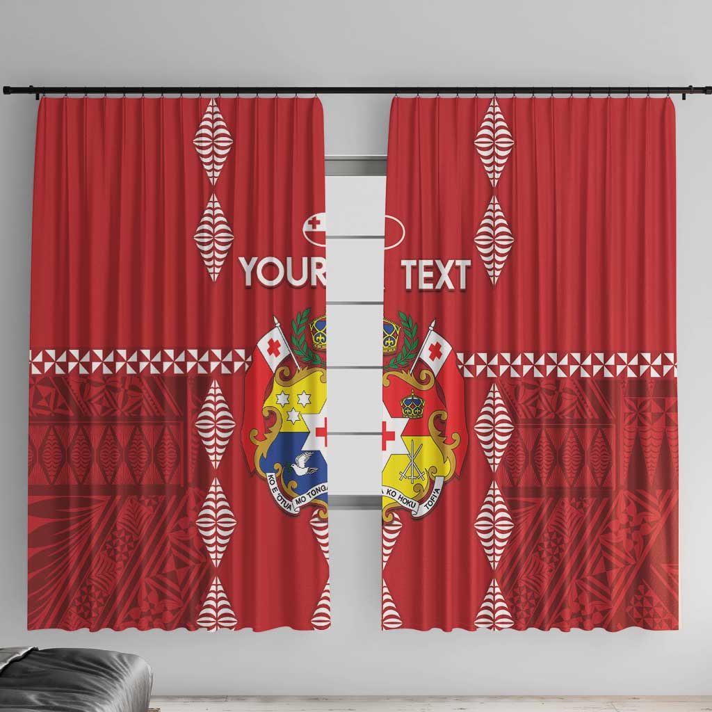 Custom Tonga Rugby 2024 Window Curtain Go Champions Ikale Tahi Ngatu Pattern LT14 With Hooks Red - Polynesian Pride