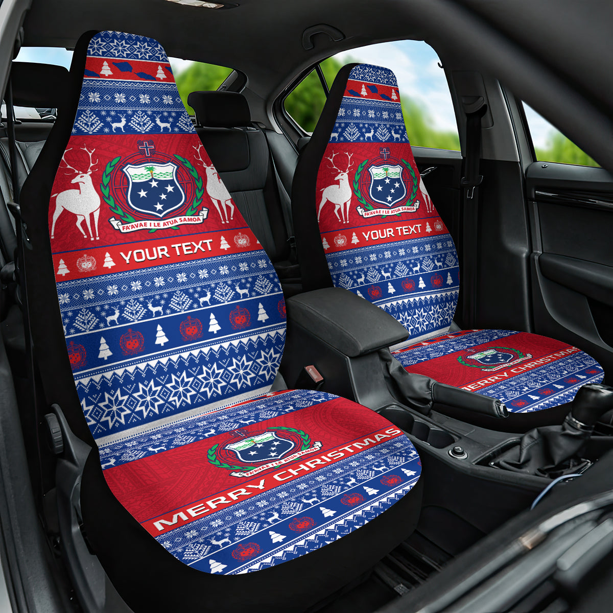Personalised Samoa Christmas Car Seat Cover Samoan Coat Of Arms Manuia Le Kirisimas LT14 One Size Blue - Polynesian Pride