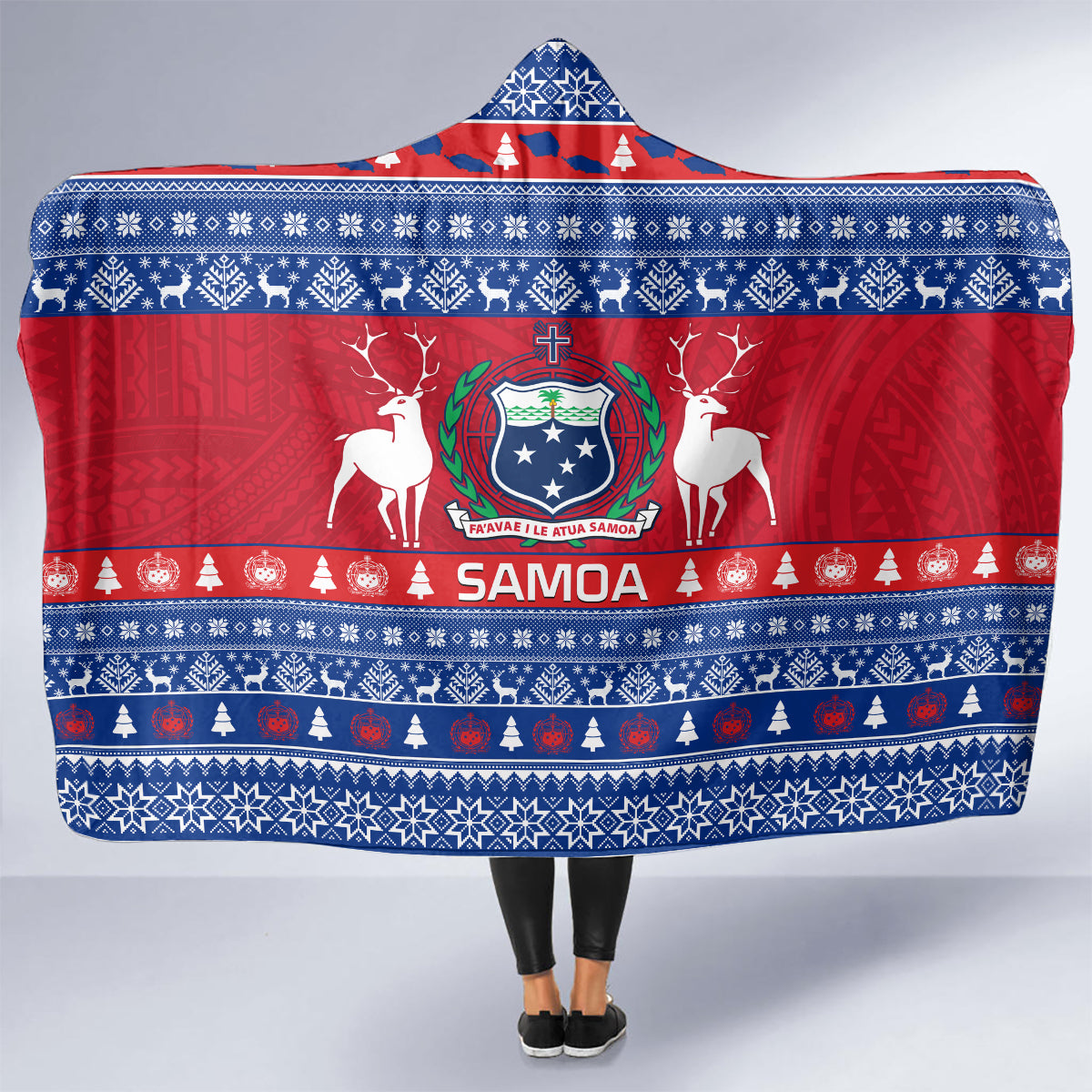 Personalised Samoa Christmas Hooded Blanket Samoan Coat Of Arms Manuia Le Kirisimas LT14 - Polynesian Pride