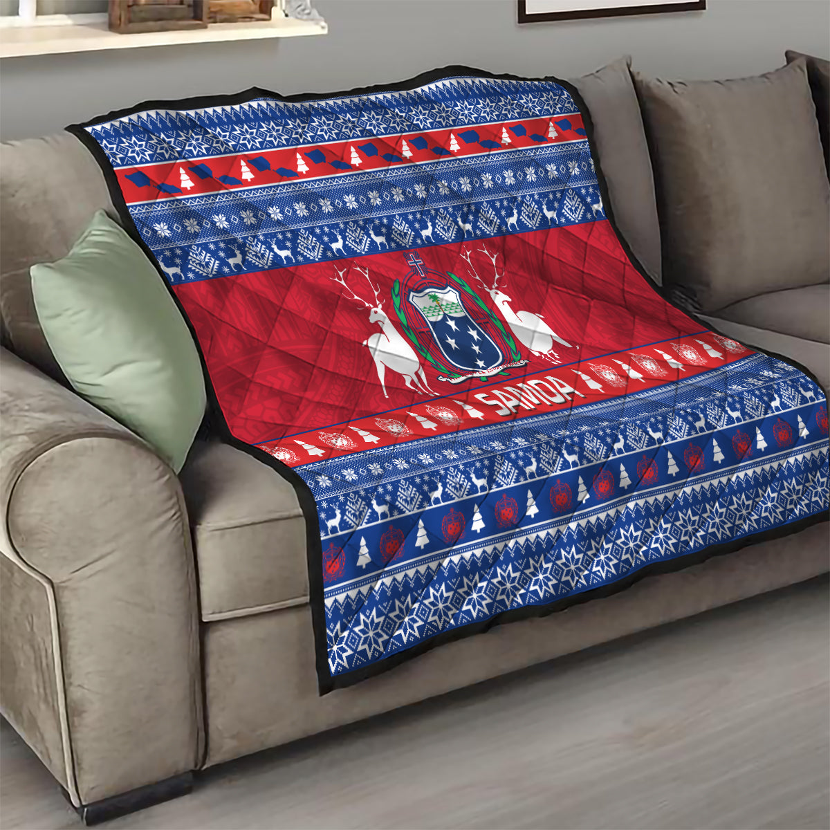 Personalised Samoa Christmas Quilt Samoan Coat Of Arms Manuia Le Kirisimas LT14 - Polynesian Pride
