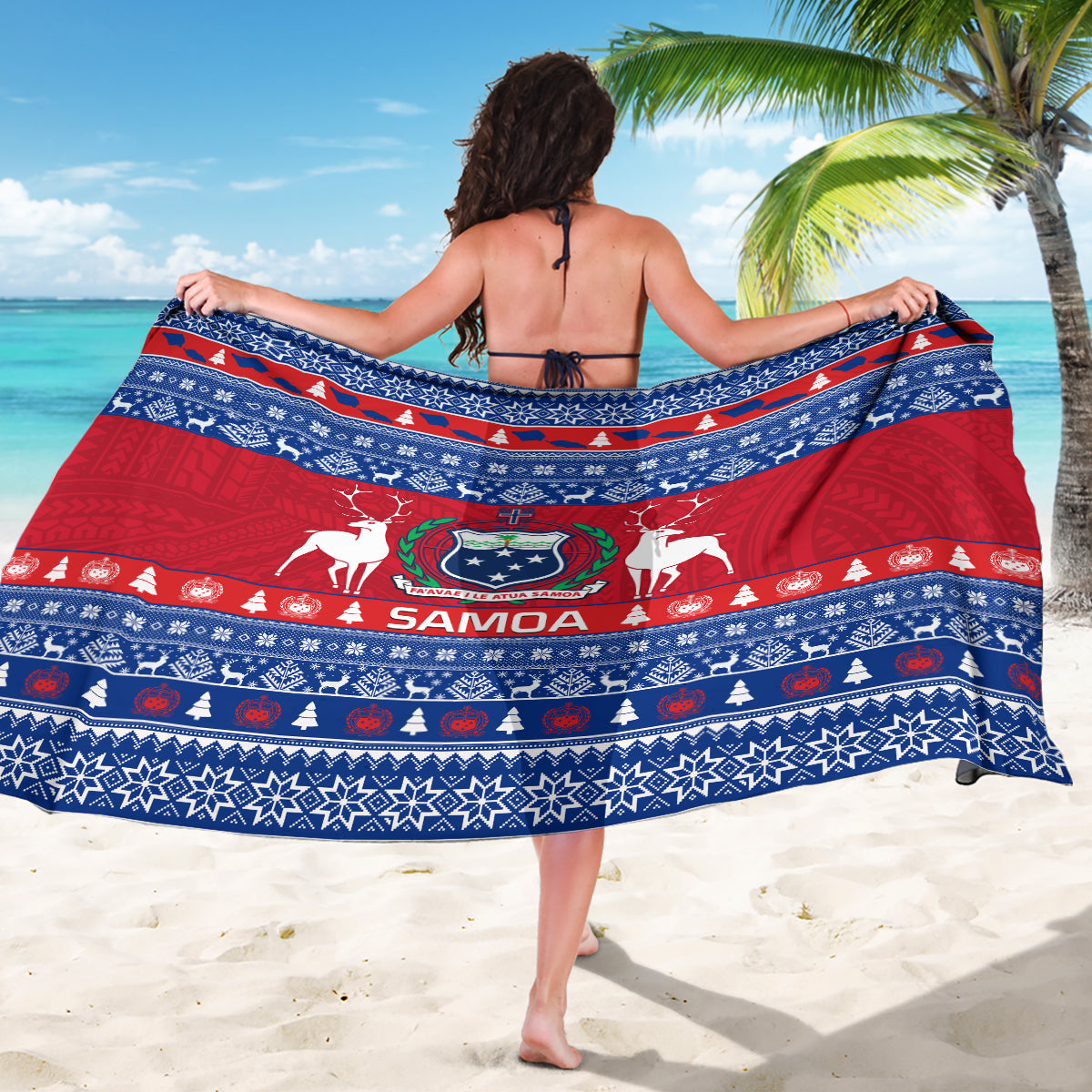 Personalised Samoa Christmas Sarong Samoan Coat Of Arms Manuia Le Kirisimas LT14 - Polynesian Pride