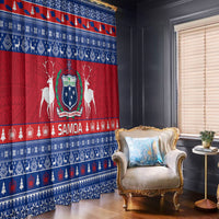 Personalised Samoa Christmas Window Curtain Samoan Coat Of Arms Manuia Le Kirisimas LT14 With Hooks Blue - Polynesian Pride