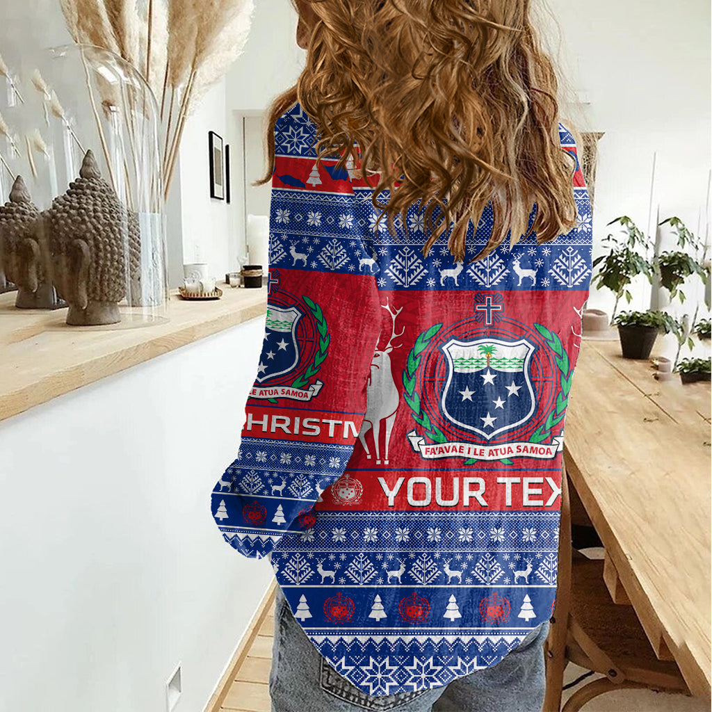 Personalised Samoa Christmas Women Casual Shirt Samoan Coat Of Arms Manuia Le Kirisimas LT14 - Polynesian Pride