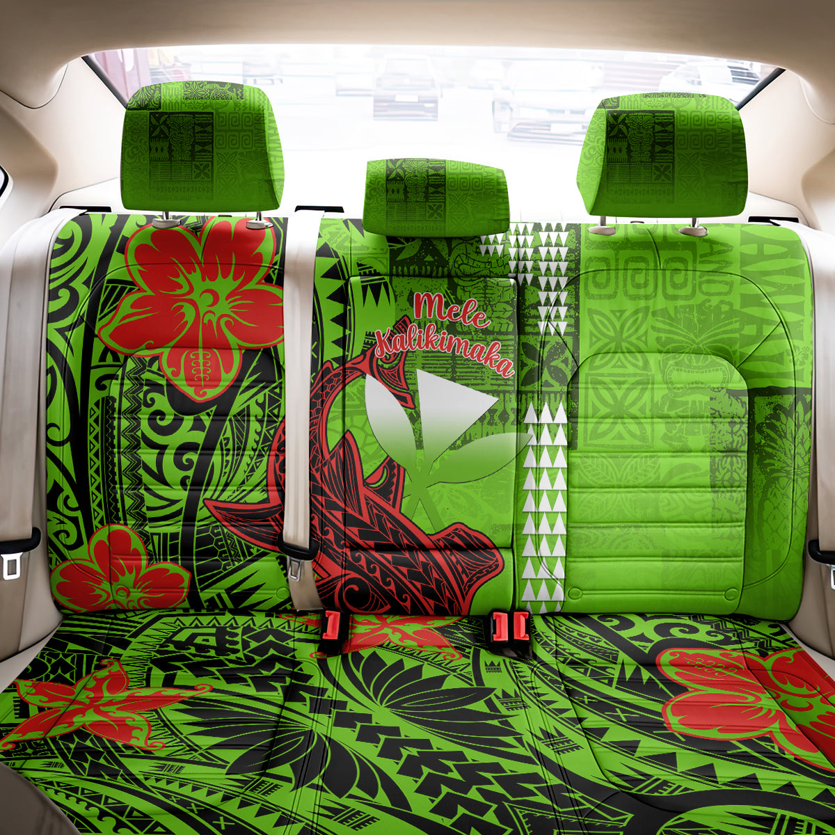 Personalised Hawaii Christmas Back Car Seat Cover Mele Kalikimaka Kakau Polynesian Shark Tattoo LT14 - Polynesian Pride