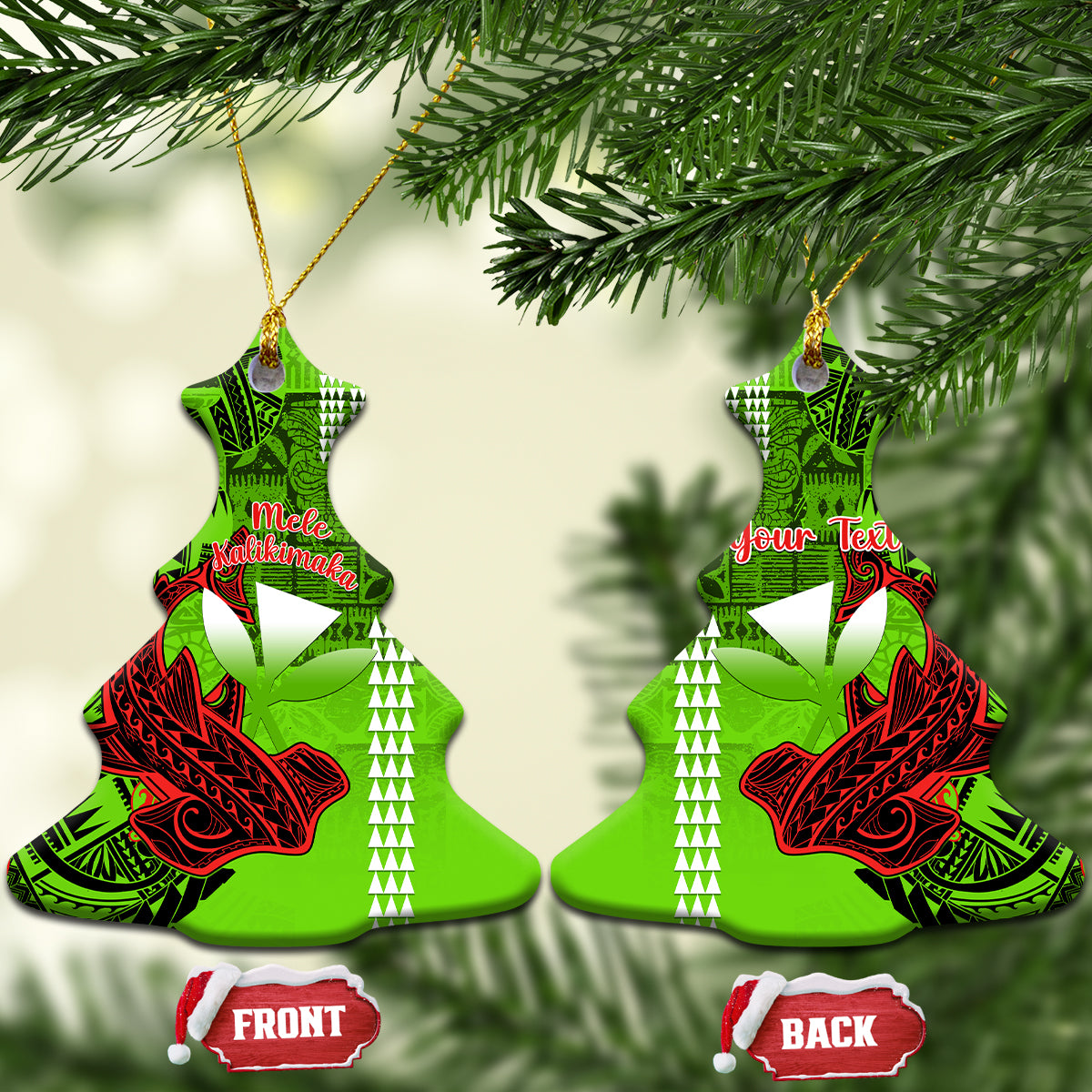 Personalised Hawaii Christmas Ceramic Ornament Mele Kalikimaka Kakau Polynesian Shark Tattoo LT14 - Polynesian Pride