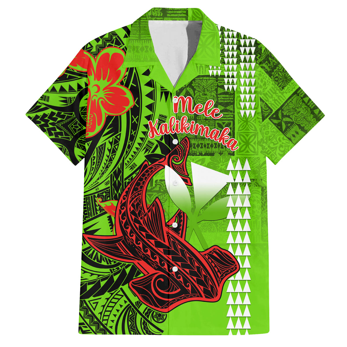 Personalised Hawaii Christmas Family Matching Puletasi Dress and Hawaiian Shirt Mele Kalikimaka Kakau Polynesian Shark Tattoo LT14 Dad's Shirt - Short Sleeve Green - Polynesian Pride