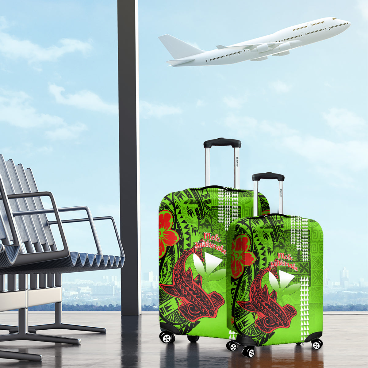 Personalised Hawaii Christmas Luggage Cover Mele Kalikimaka Kakau Polynesian Shark Tattoo LT14 - Polynesian Pride