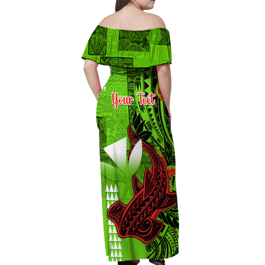 Personalised Hawaii Christmas Off Shoulder Maxi Dress Mele Kalikimaka Kakau Polynesian Shark Tattoo LT14 - Polynesian Pride