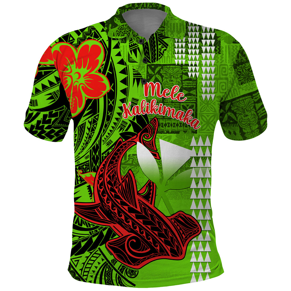 Personalised Hawaii Christmas Polo Shirt Mele Kalikimaka Kakau Polynesian Shark Tattoo LT14 Green - Polynesian Pride