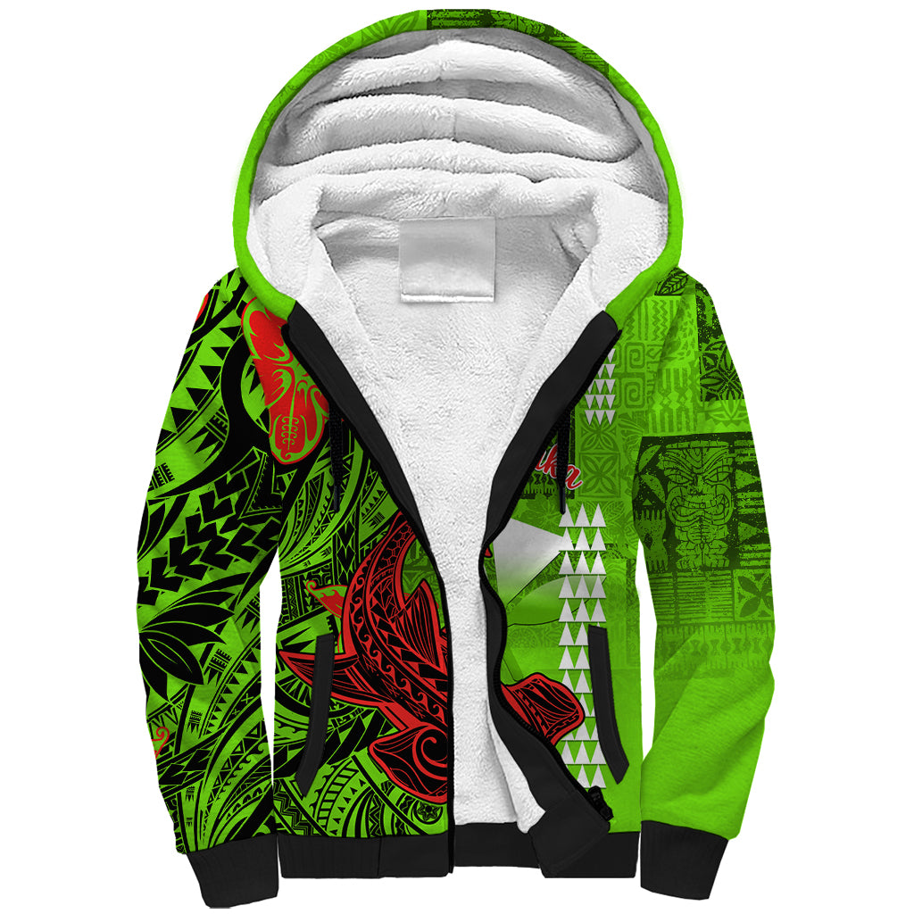 Personalised Hawaii Christmas Sherpa Hoodie Mele Kalikimaka Kakau Polynesian Shark Tattoo LT14 Unisex Green - Polynesian Pride