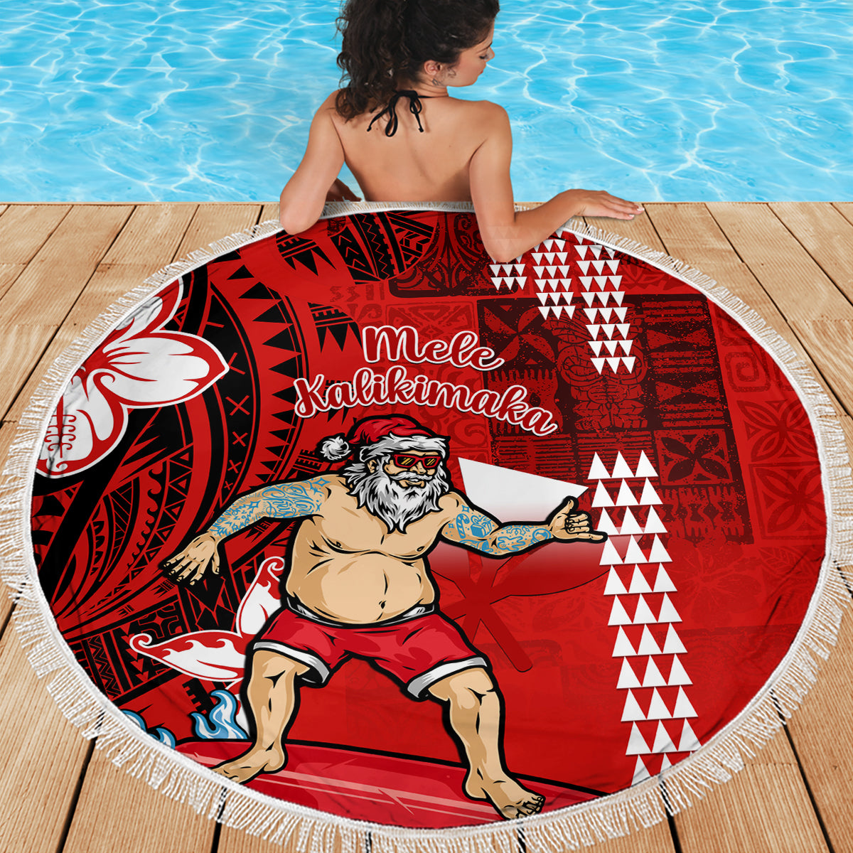 Personalised Hawaii Christmas Beach Blanket Mele Kalikimaka Surfing Santa Claus LT14 - Wonder Print Shop