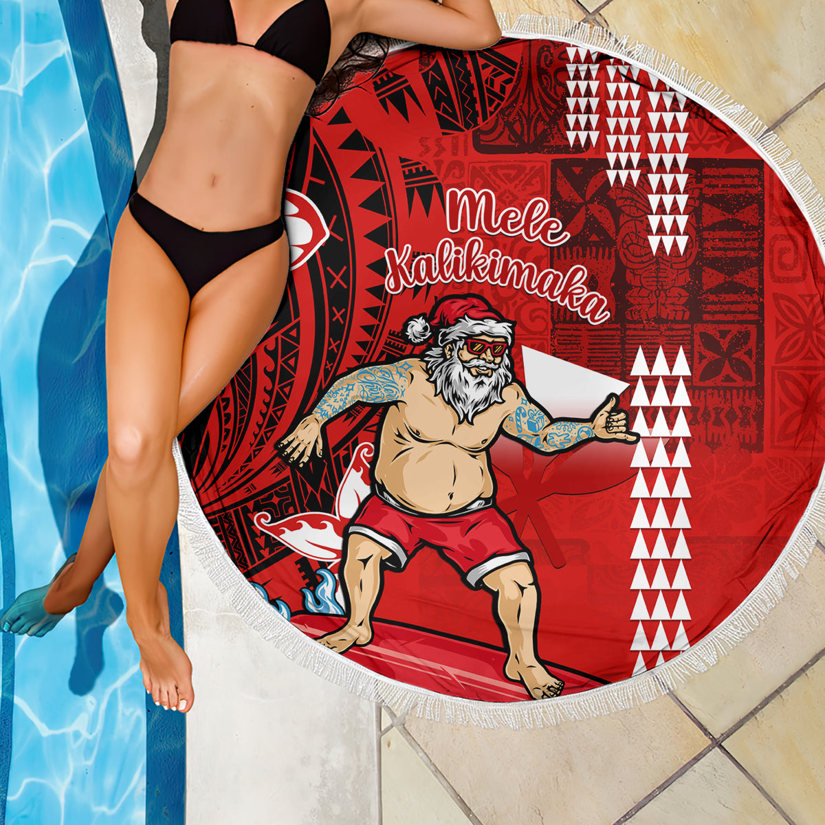 Personalised Hawaii Christmas Beach Blanket Mele Kalikimaka Surfing Santa Claus LT14 - Wonder Print Shop