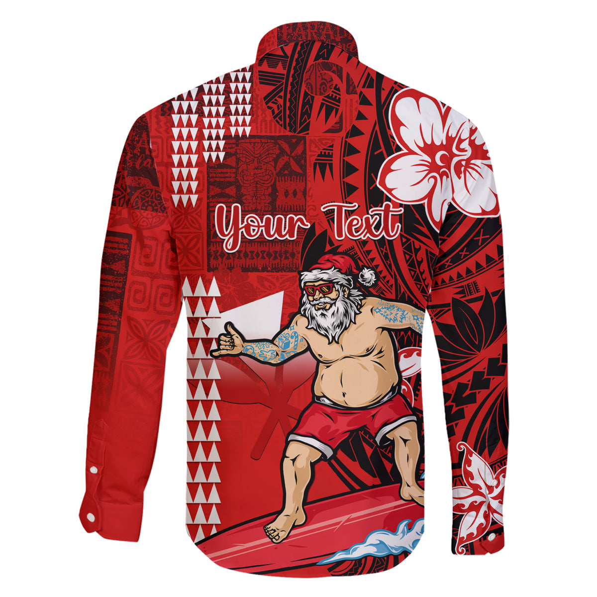 Personalised Hawaii Christmas Family Matching Short Sleeve Bodycon Dress and Hawaiian Shirt Mele Kalikimaka Surfing Santa Claus LT14 - Polynesian Pride