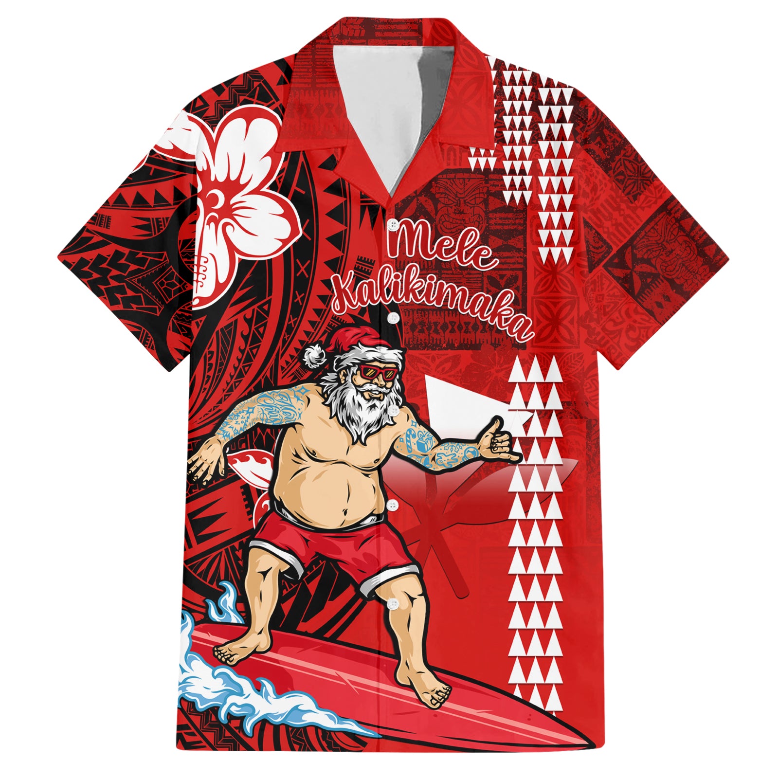 Personalised Hawaii Christmas Hawaiian Shirt Mele Kalikimaka Surfing Santa Claus LT14 Red - Polynesian Pride