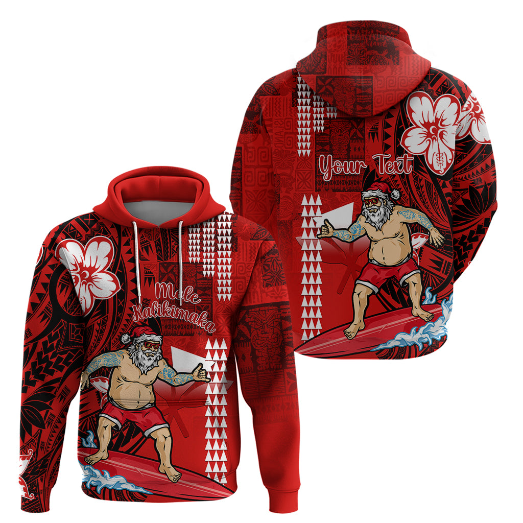 Personalised Hawaii Christmas Hoodie Mele Kalikimaka Surfing Santa Claus LT14 - Polynesian Pride