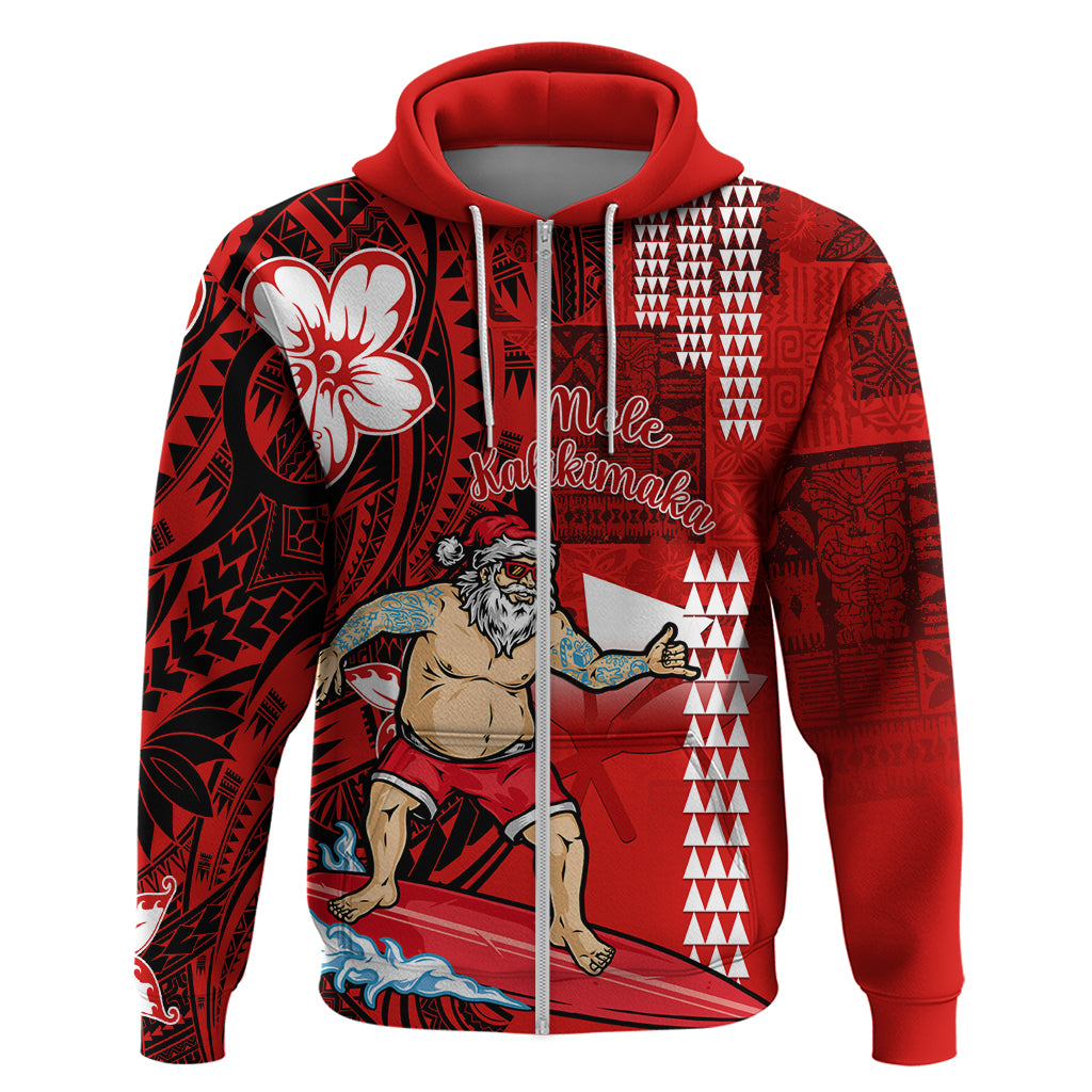 Personalised Hawaii Christmas Hoodie Mele Kalikimaka Surfing Santa Claus LT14 - Polynesian Pride